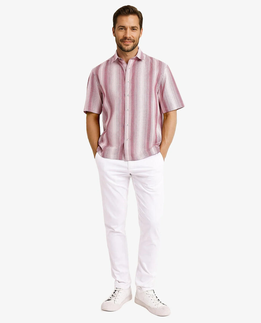 Rare Rabbit Men's Frawla Red Cotton Striped Print Boxy Fit Half Sleeve Collared Shirt