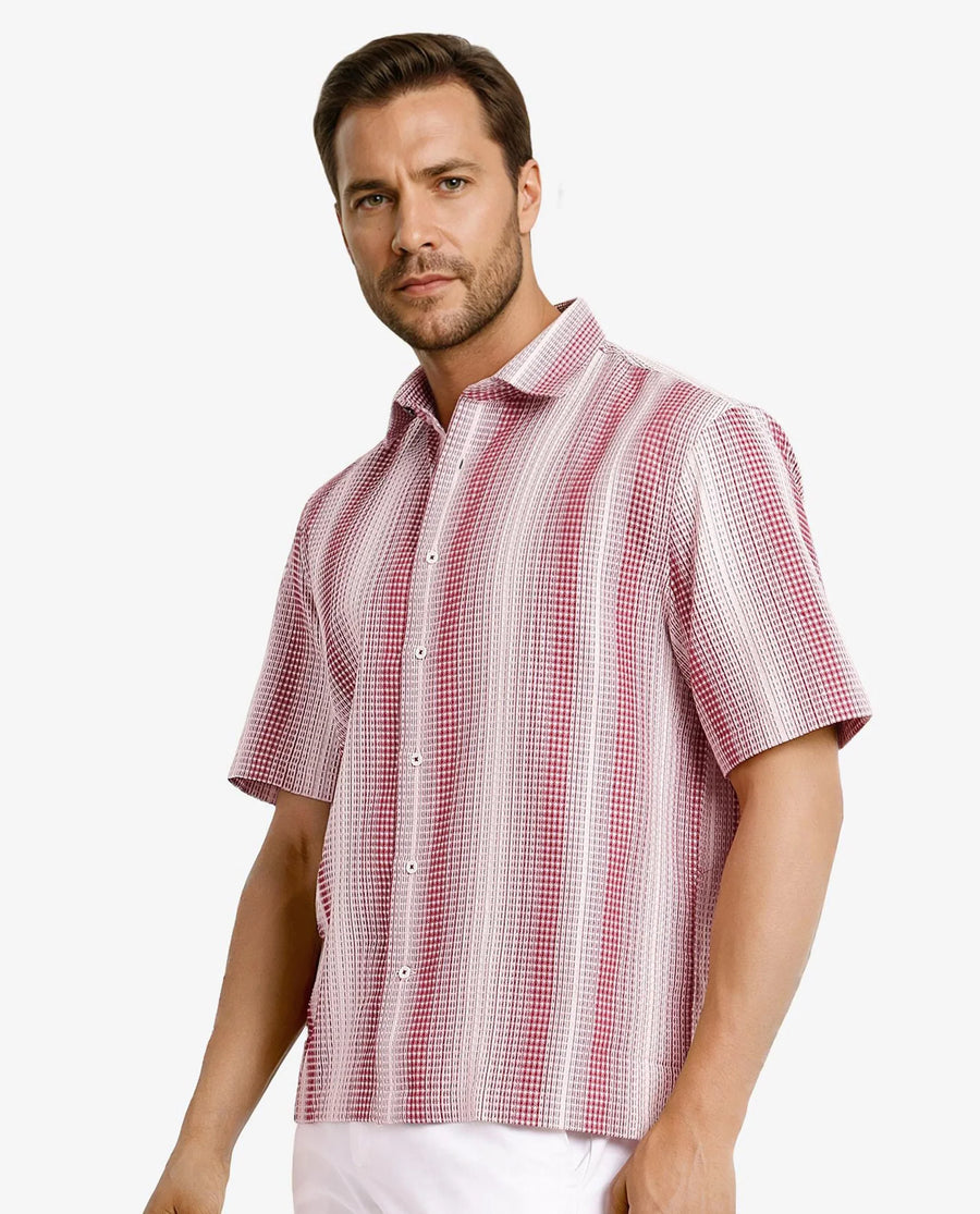 Rare Rabbit Men's Frawla Red Cotton Striped Print Boxy Fit Half Sleeve Collared Shirt