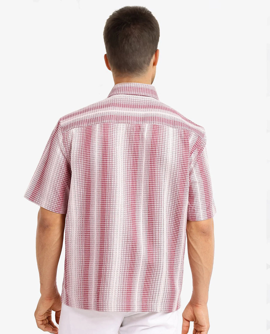 Rare Rabbit Men's Frawla Red Cotton Striped Print Boxy Fit Half Sleeve Collared Shirt