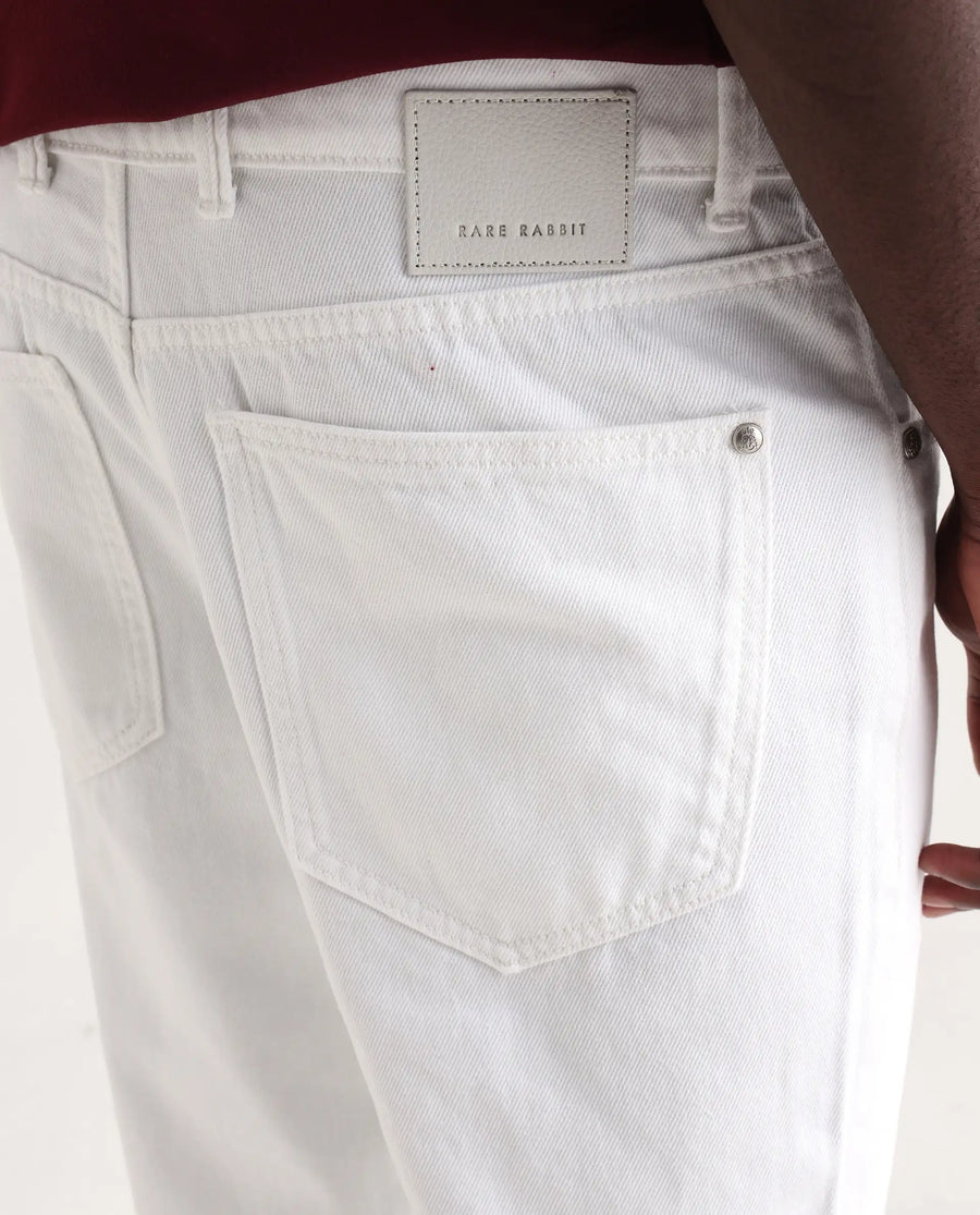 Rare Rabbit Men's Frost White Cotton Plain Morris Regular Fit Jeans