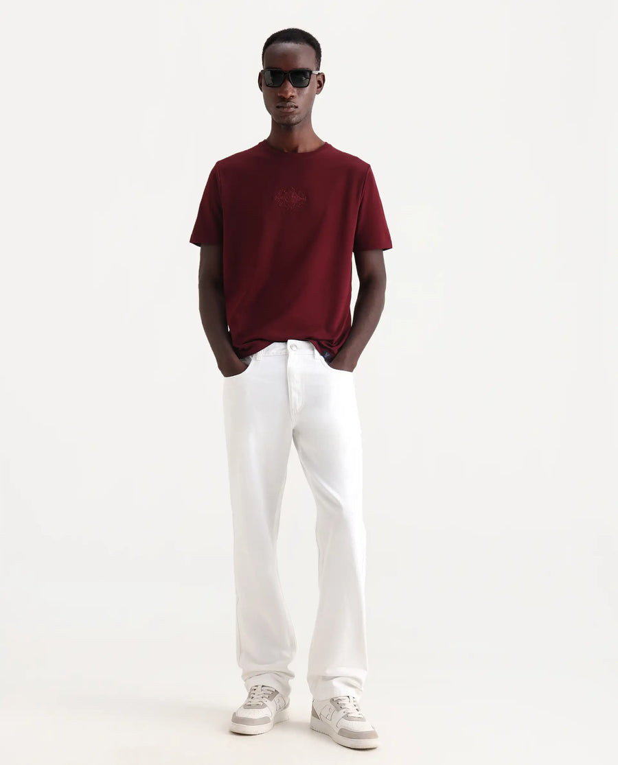 Rare Rabbit Men's Frost White Cotton Plain Morris Regular Fit Jeans