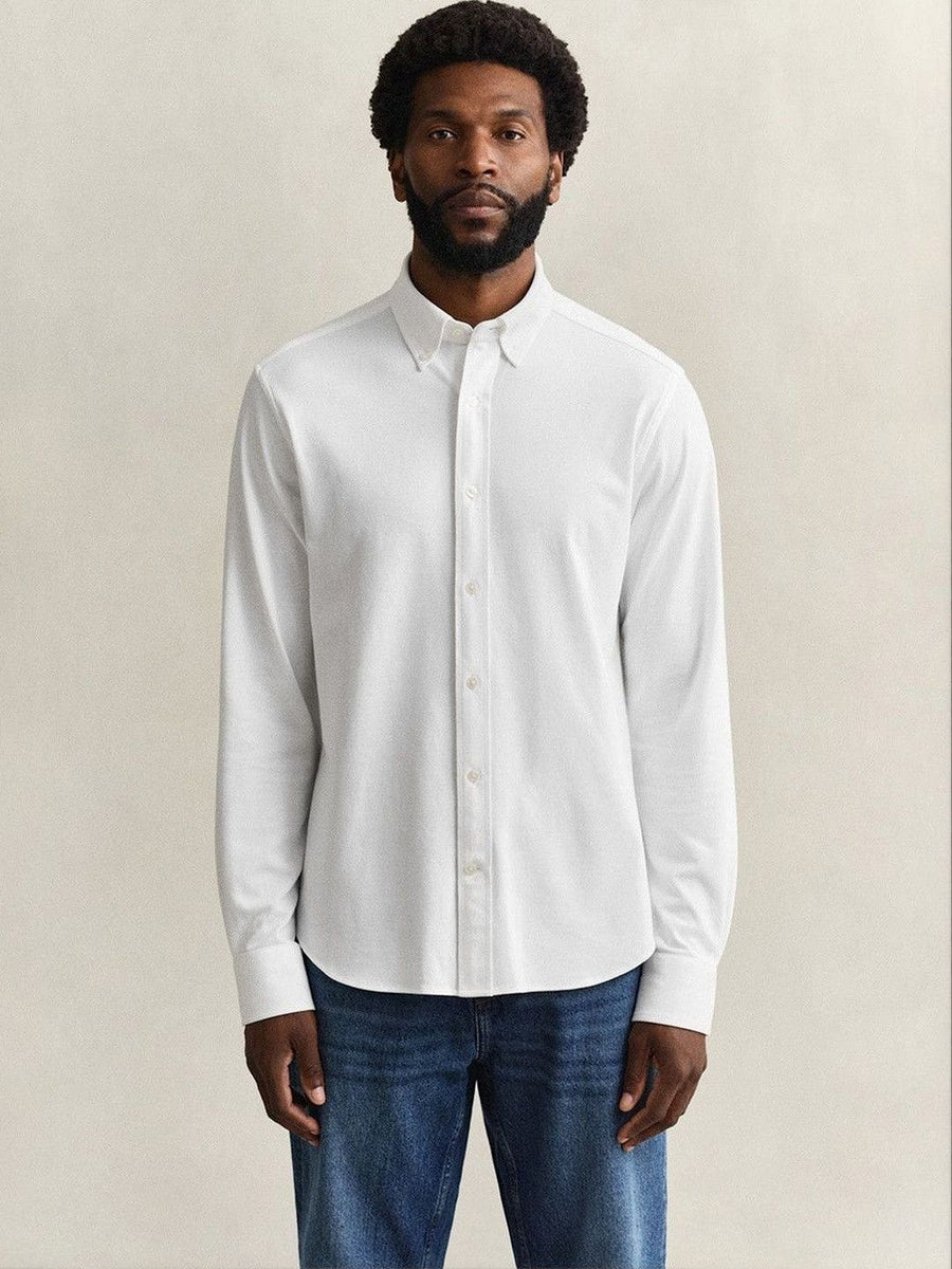 Gant Men White Solid Regular Fit Pique Shirt