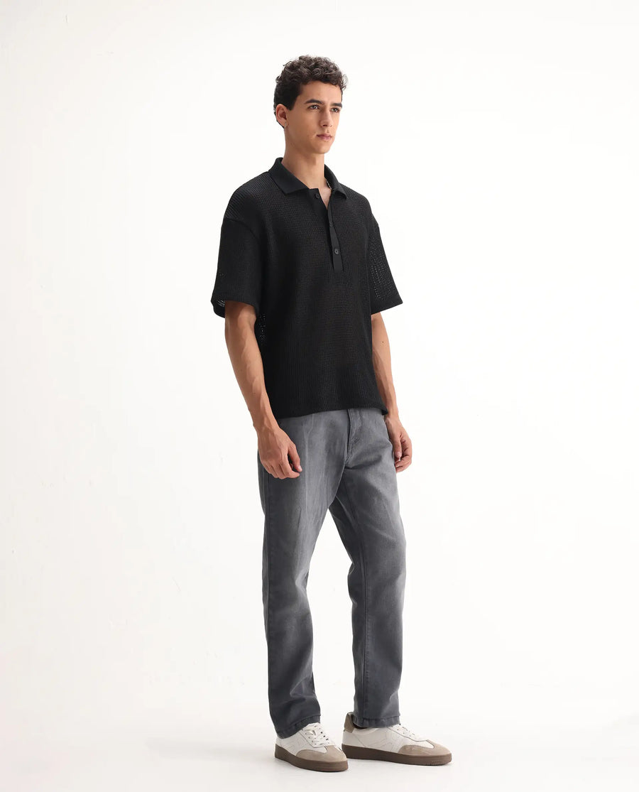 Rare Rabbit Men's Fyod Grey Cotton Plain Morris Regular Fit Jeans