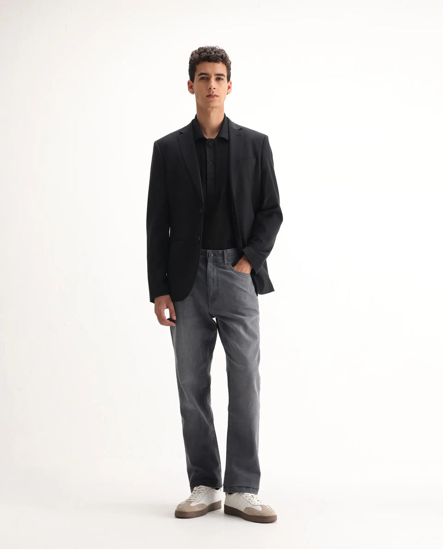 Rare Rabbit Men's Fyod Grey Cotton Plain Morris Regular Fit Jeans
