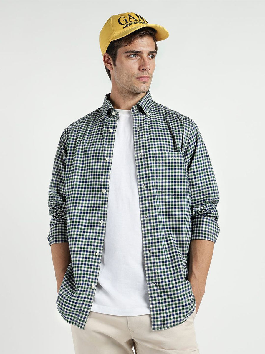 GANT Men Relaxed Fit Gingham Checked Spread Collar Pure Cotton Casual Shirt
