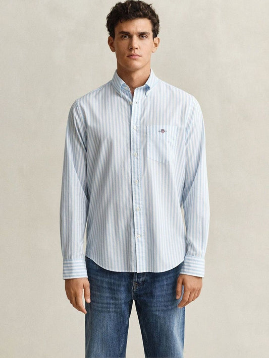 Gant Men Blue Striped Regular Fit Classic Poplin Shirt