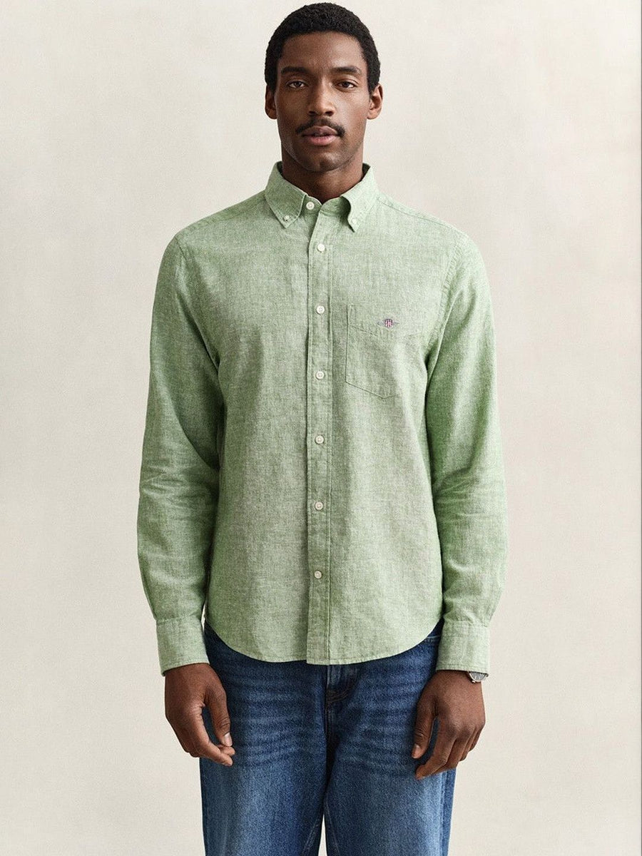 Gant Men Green Solid Regular Fit Cotton Linen Shirt