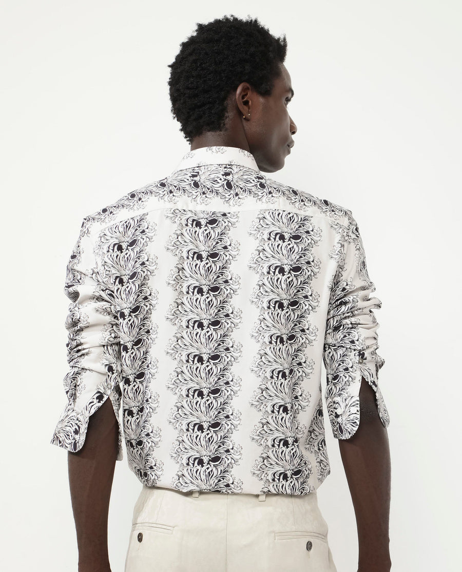 Rare Rabbit Men's Gasta Ls Off White Viscose Floral Print Regular Fit Full Sleeve Collared Shirt