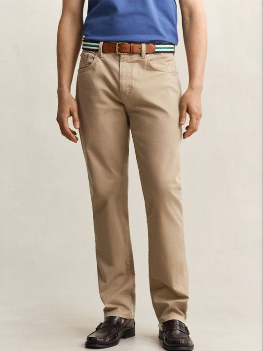 Gant Men Khaki Solid Stretchable Regular Fit Jeans