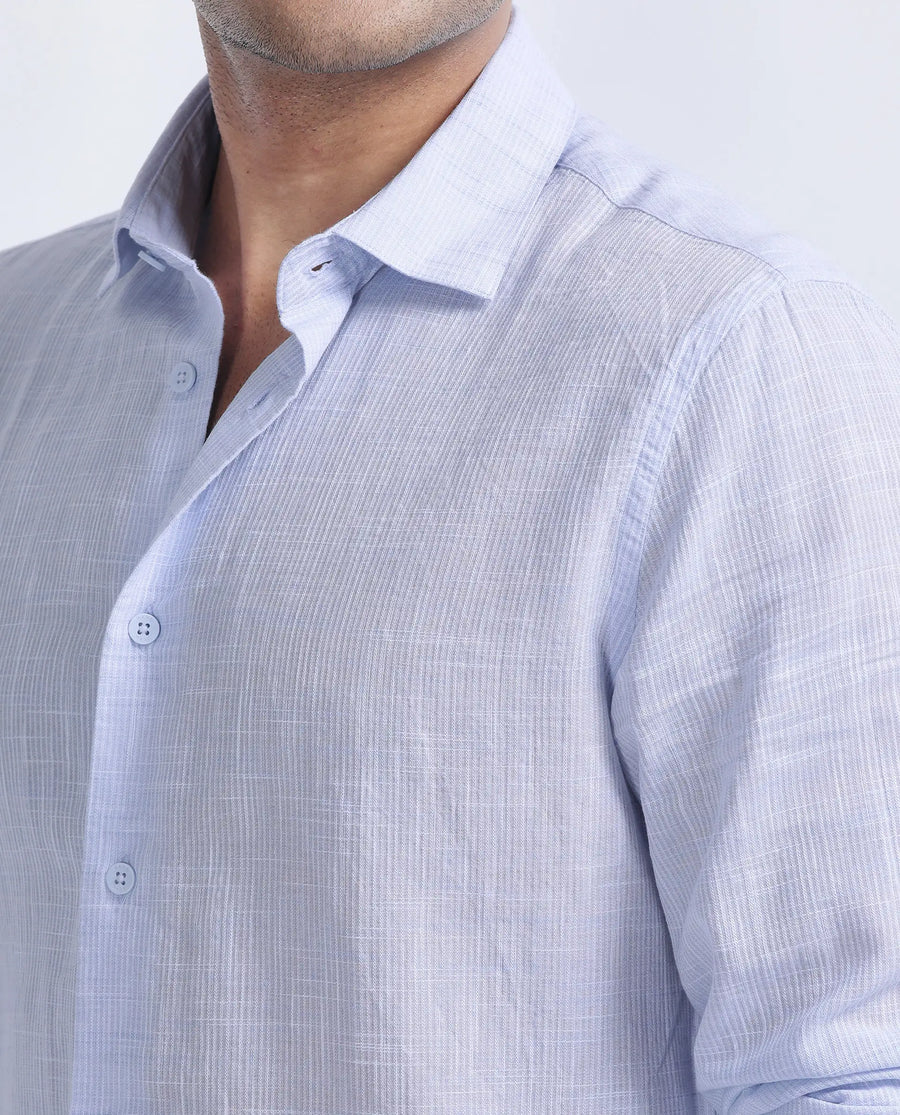 Rare Rabbit Men's Gico Pastel Blue Cotton Plain Regular Fit Full Sleeve Collared Shirt