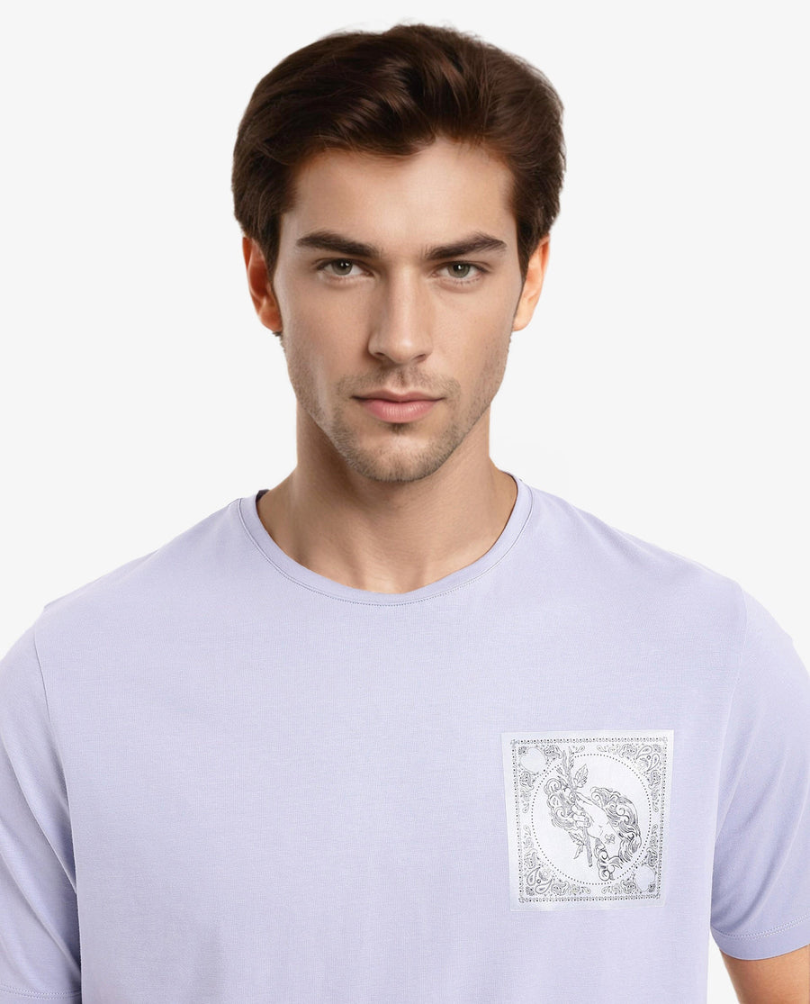Rare Rabbit Men's Gino Blue Cotton Graphic Print Regular Fit Half Sleeve Crew Neck T-Shirt