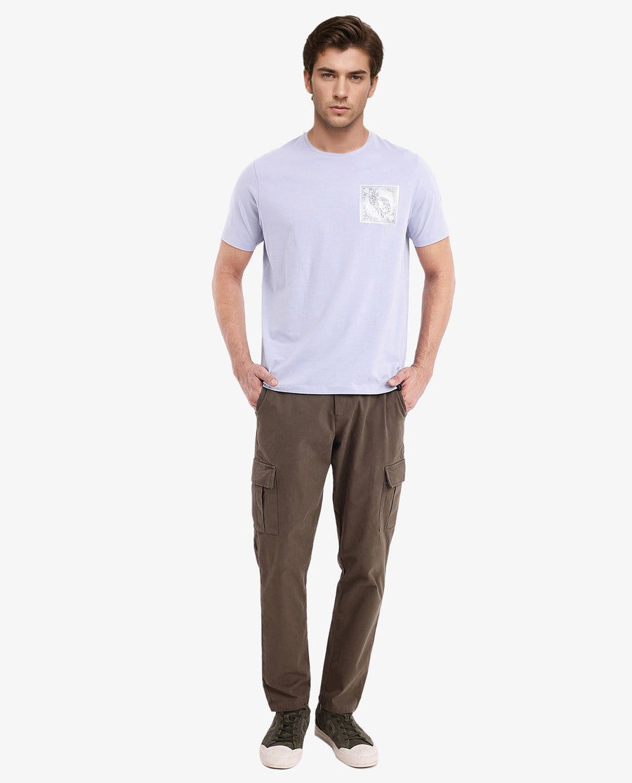 Rare Rabbit Men's Gino Blue Cotton Graphic Print Regular Fit Half Sleeve Crew Neck T-Shirt