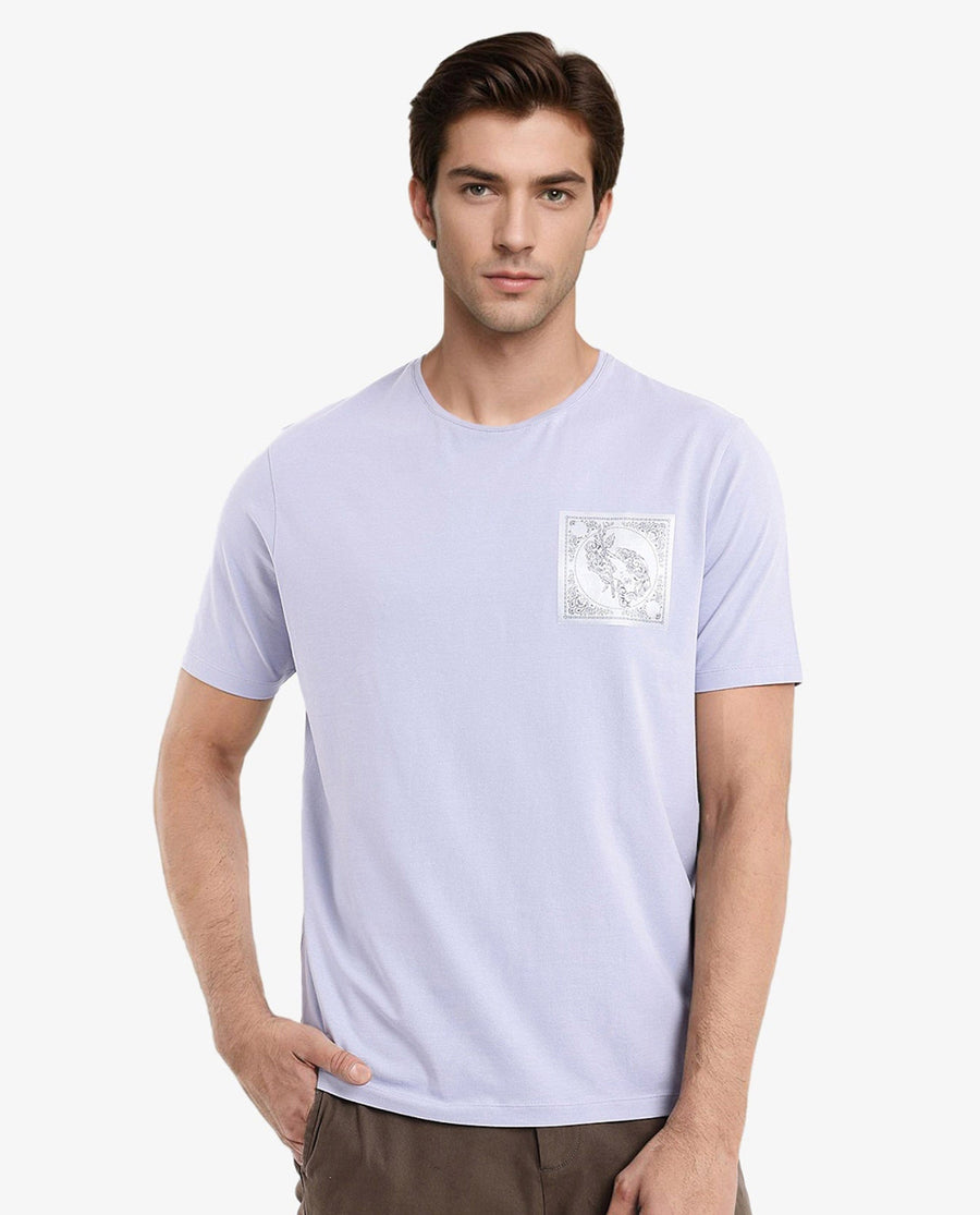 Rare Rabbit Men's Gino Blue Cotton Graphic Print Regular Fit Half Sleeve Crew Neck T-Shirt
