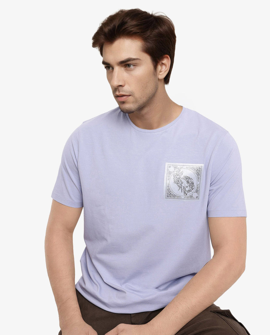 Rare Rabbit Men's Gino Blue Cotton Graphic Print Regular Fit Half Sleeve Crew Neck T-Shirt