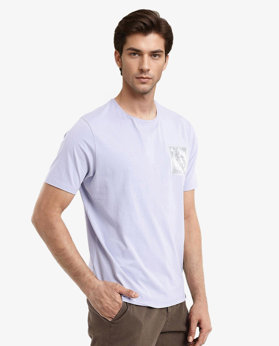 Rare Rabbit Men's Gino Blue Cotton Graphic Print Regular Fit Half Sleeve Crew Neck T-Shirt