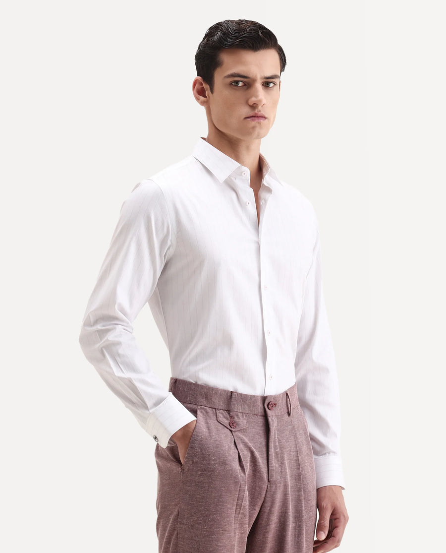 Rare Rabbit Men's Glin Purple Cotton Fabric Collared Neck Regular Fit Striped Shirt