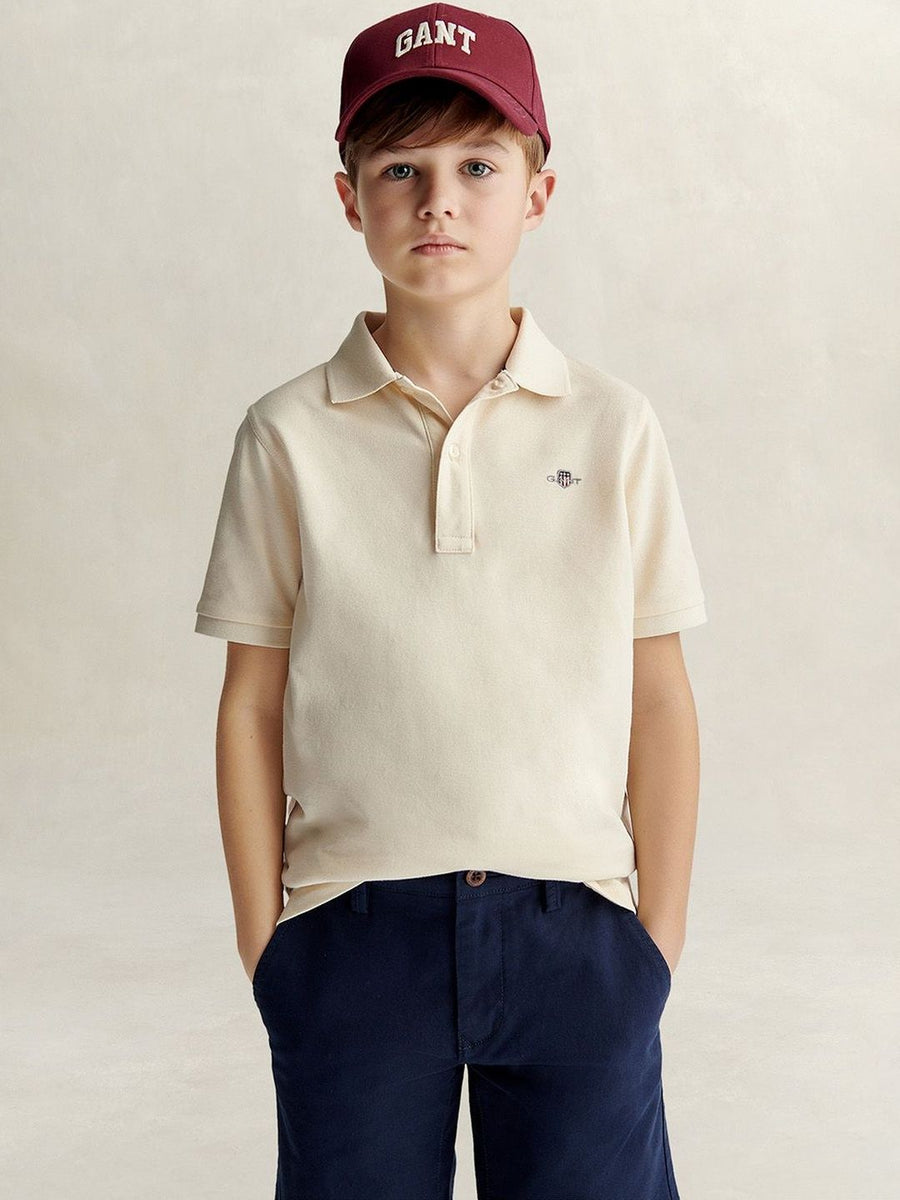 Gant Boys Cream Solid Regular Fit Shield Pique Polo T-Shirt