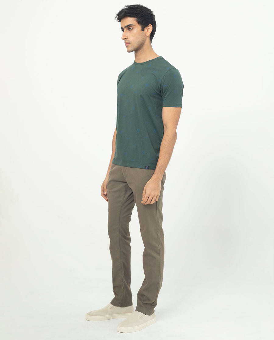 Rare Rabbit Men's Grammy Dark Green Cotton Monogram Print Slim Fit Half Sleeve Crew Neck T-Shirt