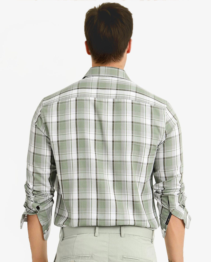 Rare Rabbit Men's Greg Green Cotton Checked Print Regular Fit Full Sleeve Collared Shirt
