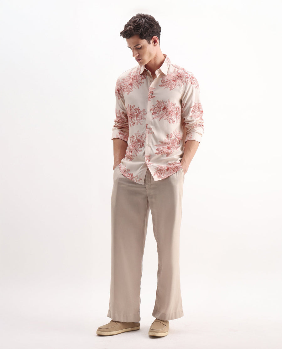 Rare Rabbit Men's Grim Peach Viscose Floral Print Regular Fit Full Sleeve Collared Shirt