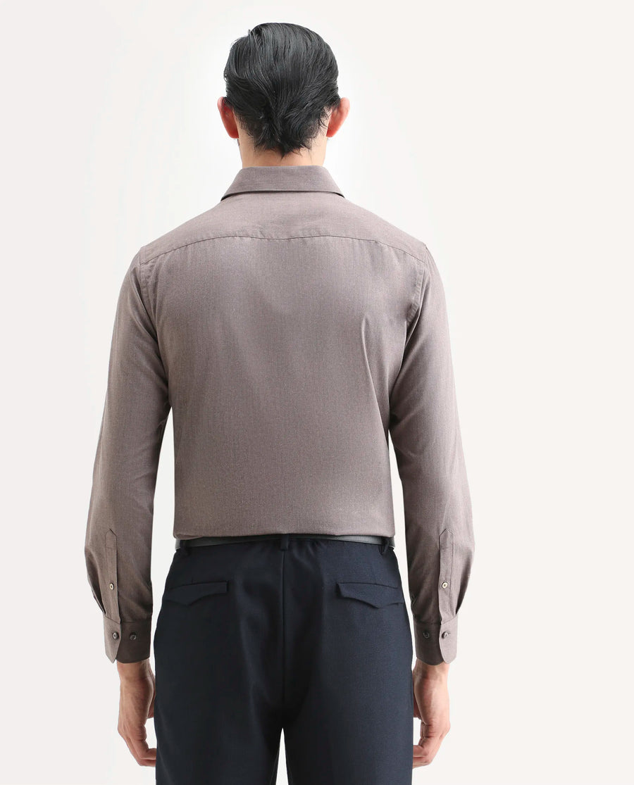 Rare Rabbit Men's Gunjo 25 Dusky Brown Polyester Blend Plain Regular Fit Full Sleeve Collared Shirt