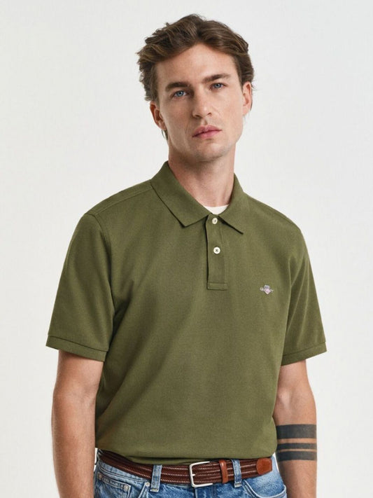 GANT Men Solid Polo Collar Pure Cotton T-shirt
