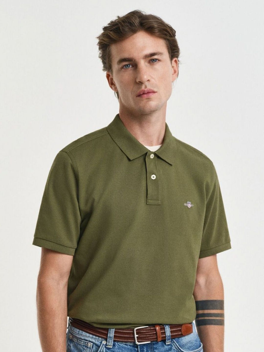 GANT Men Solid Polo Collar Pure Cotton T-shirt