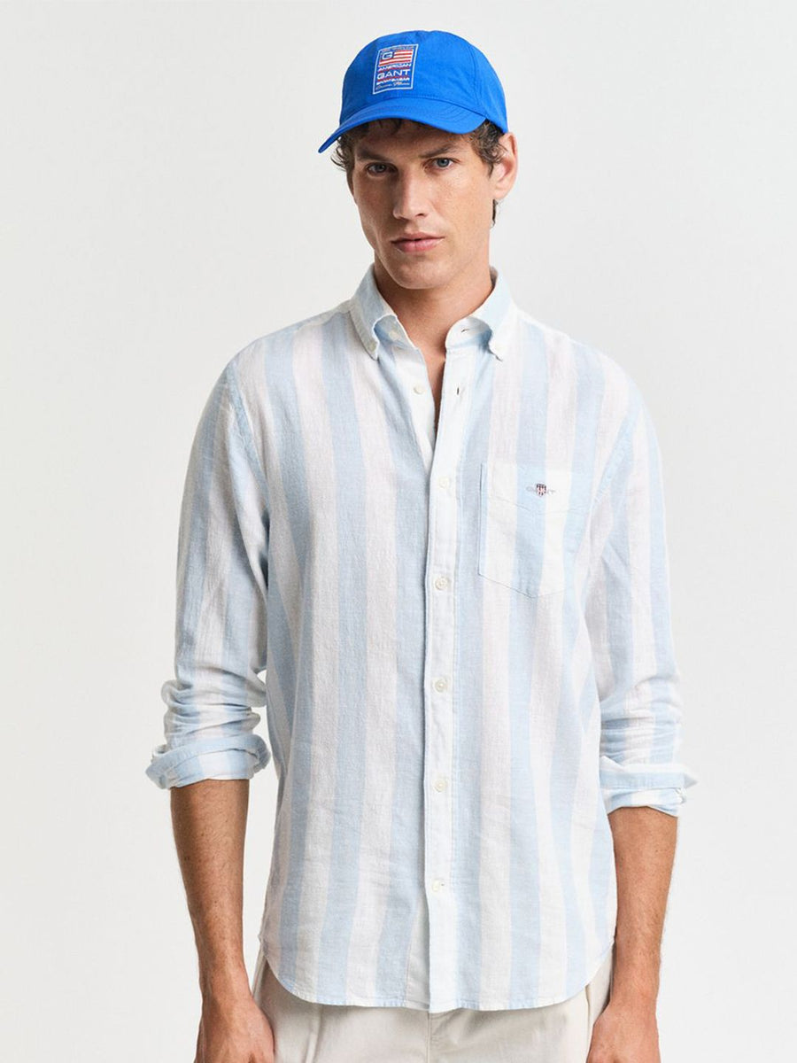 GANT Men Bold Striped Cotton Linen Casual Shirt