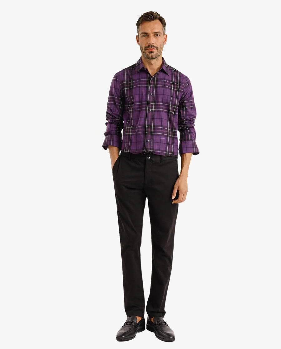 Rare Rabbit Men's Haze Dark Purple Cotton Checked Print Regular Fit Full Sleeve Collared Shirt