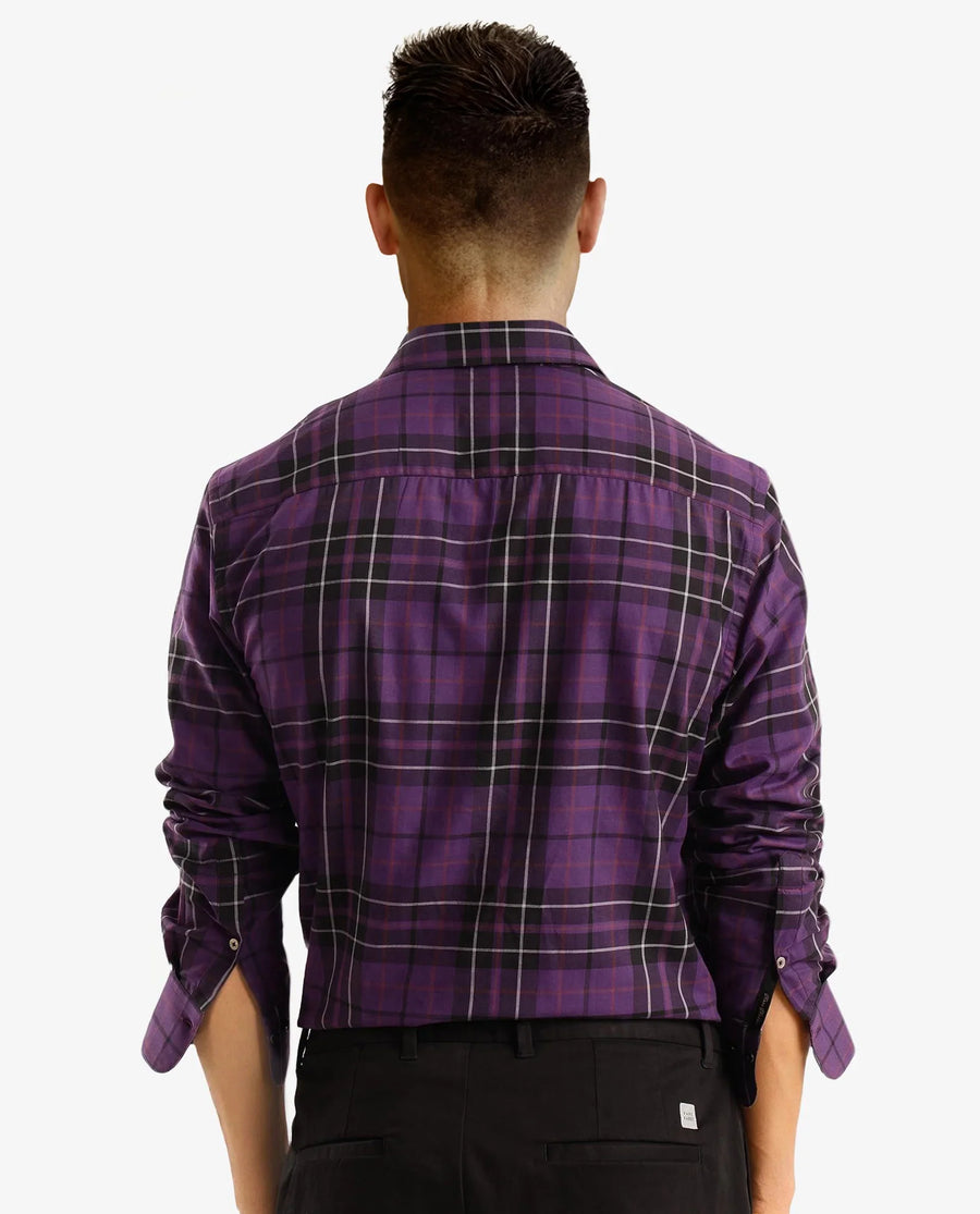 Rare Rabbit Men's Haze Dark Purple Cotton Checked Print Regular Fit Full Sleeve Collared Shirt