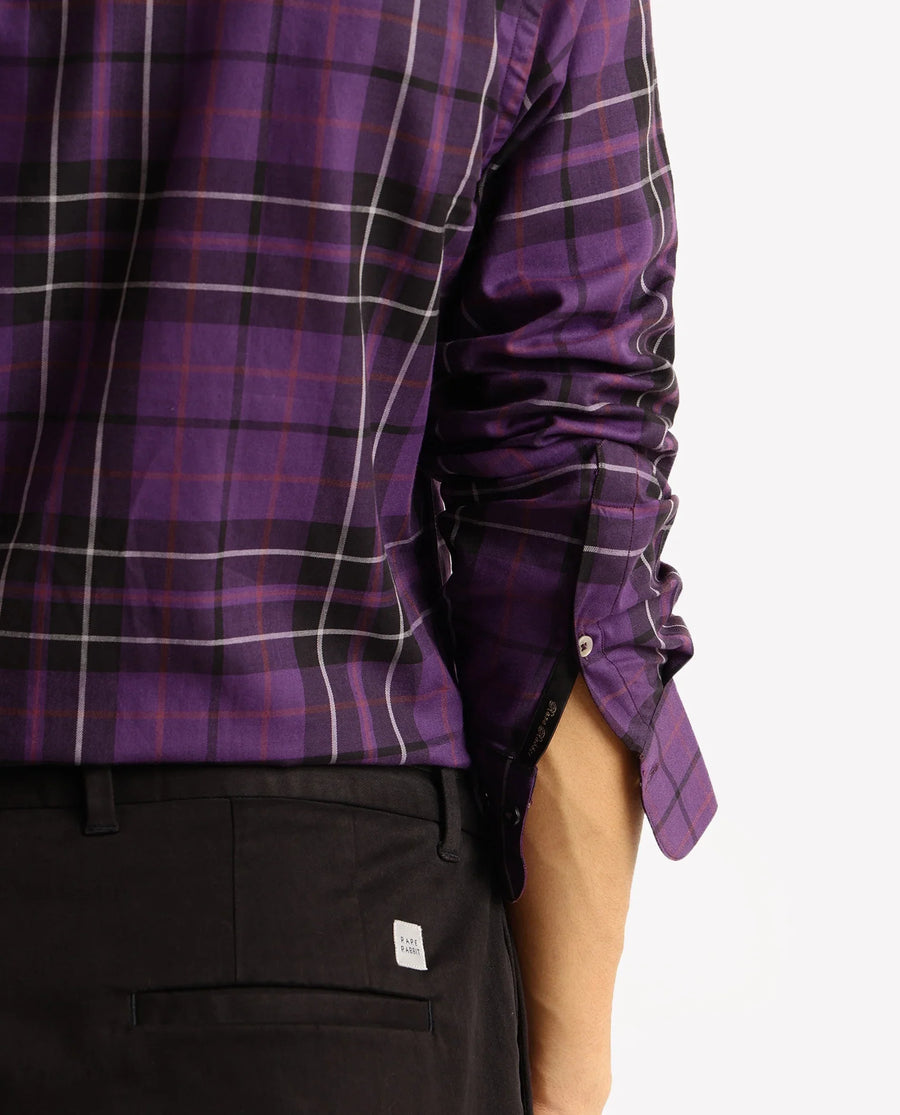 Rare Rabbit Men's Haze Dark Purple Cotton Checked Print Regular Fit Full Sleeve Collared Shirt