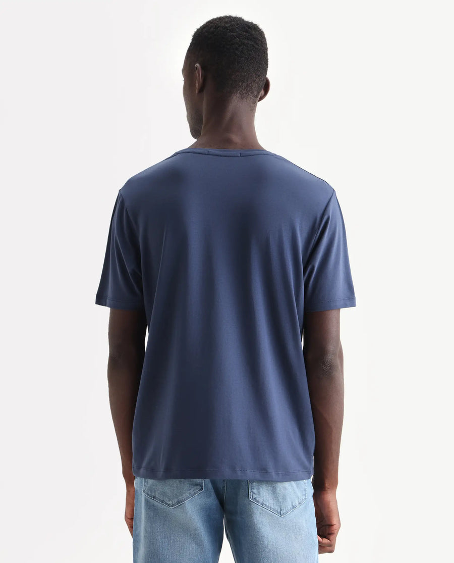 Rare Rabbit Men's Hemo Dusky Blue Cotton Blend Graphic Print Regular Fit Half Sleeve Crew Neck T-Shirt