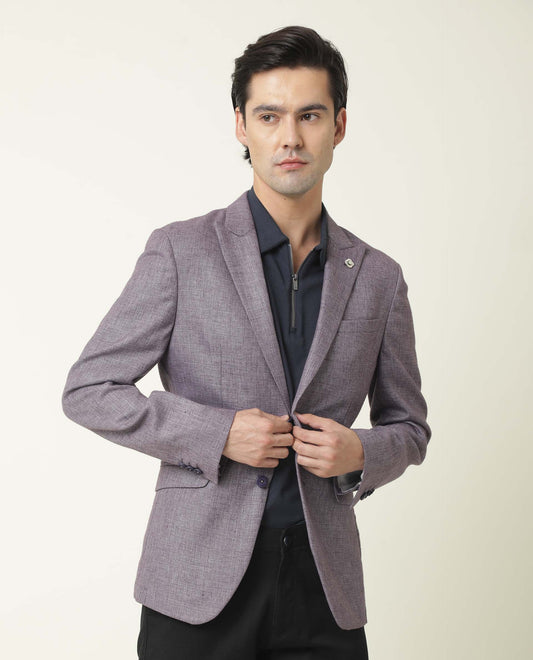 Rare Rabbit Men's Drews Purple Polyester Plain Tailored Fit Full Sleeve Lapel Neck Blazer
