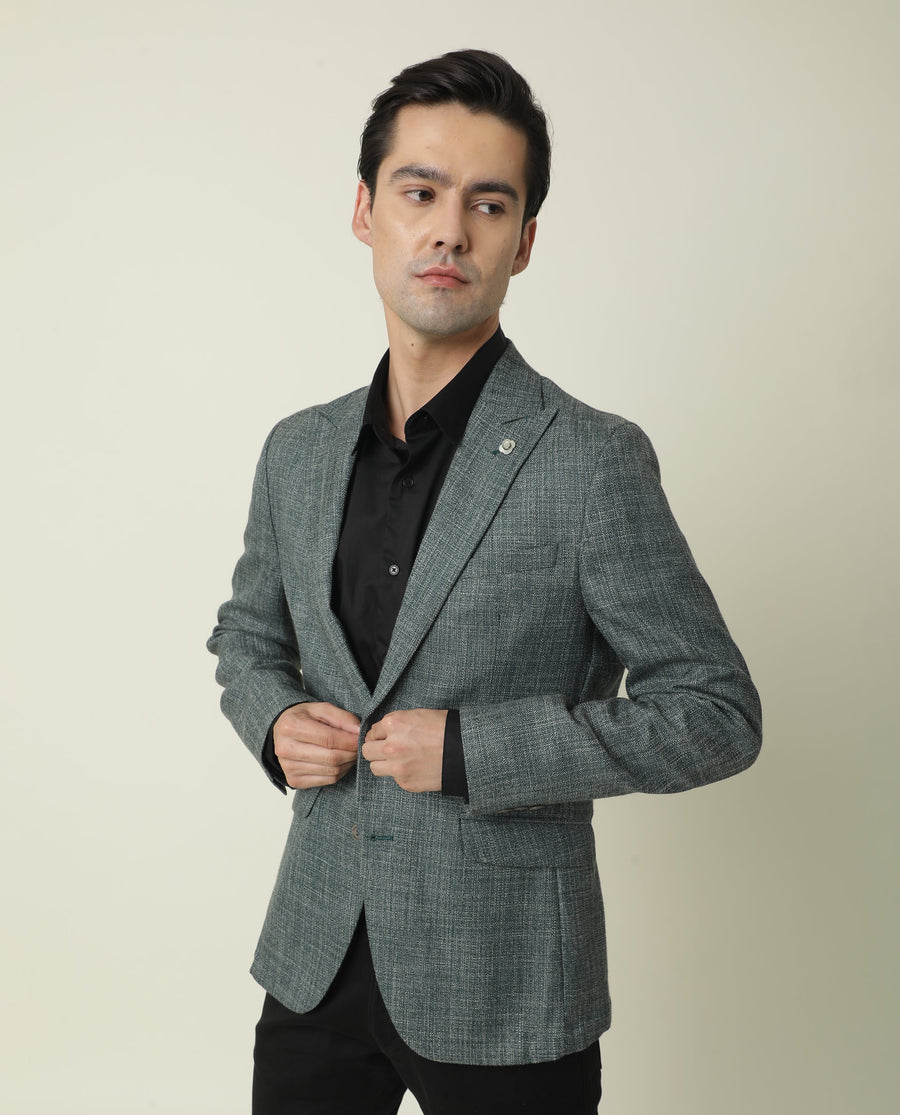 Rare Rabbit Men's Drews Olive Polyester Plain Tailored Fit Full Sleeve Lapel Neck Blazer