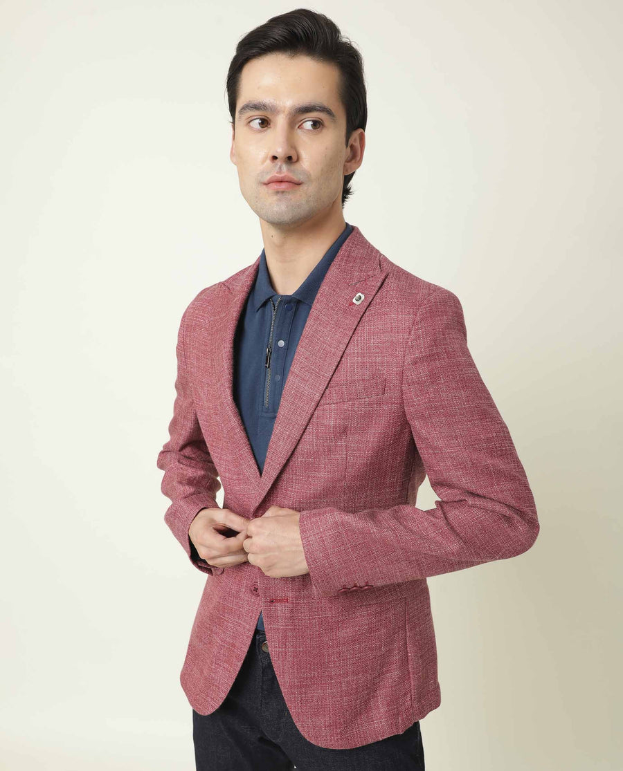 Rare Rabbit Men's Drews Maroon Polyester Plain Tailored Fit Full Sleeve Lapel Neck Blazer