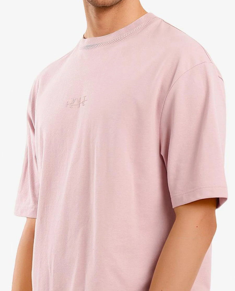 Rare Rabbit Men's Heros-1 Light Pink Cotton Blend Plain Oversized Fit Half Sleeve Crew Neck T-Shirt