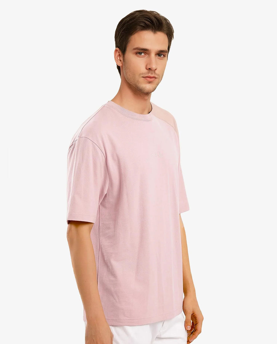Rare Rabbit Men's Heros-1 Light Pink Cotton Blend Plain Oversized Fit Half Sleeve Crew Neck T-Shirt