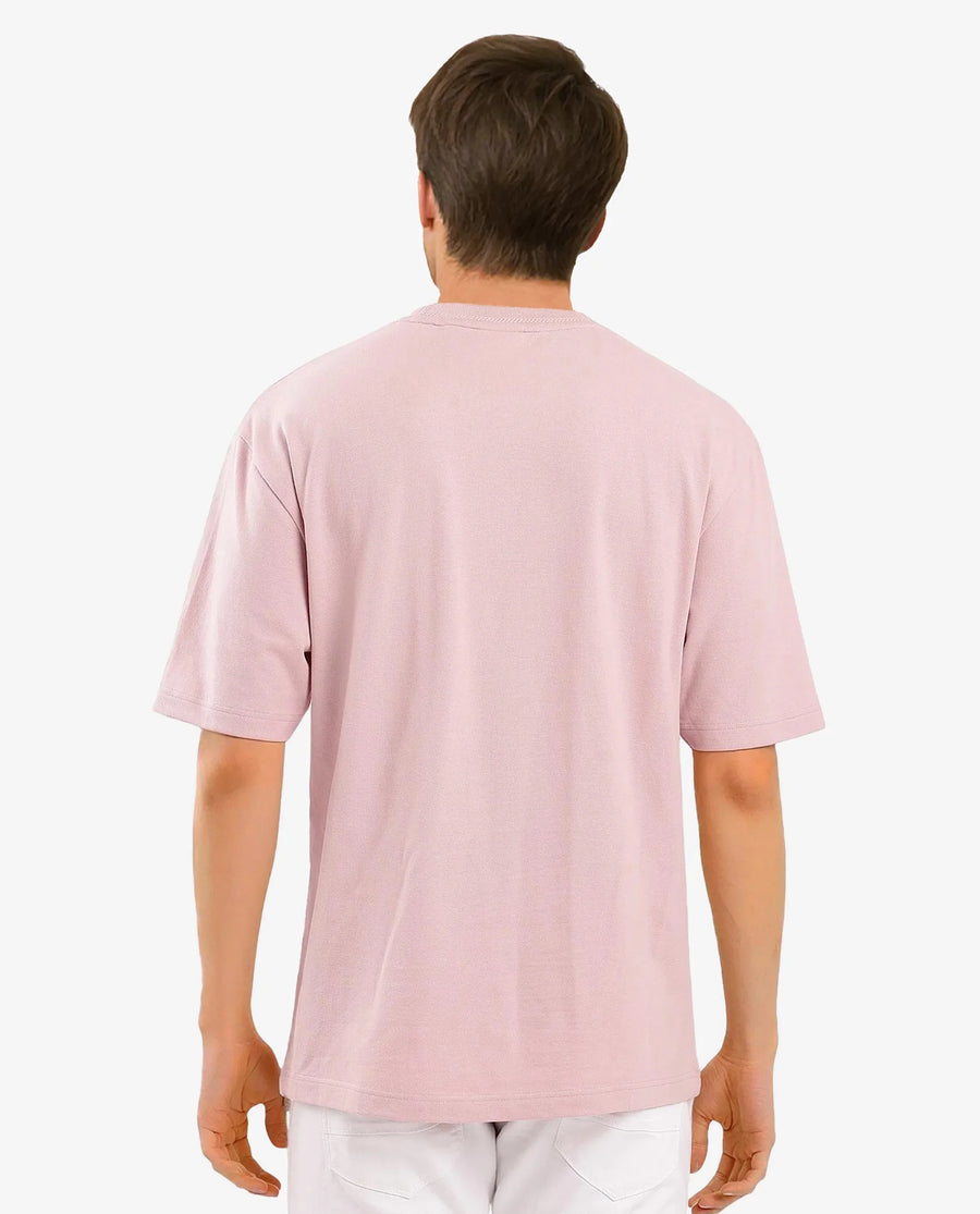 Rare Rabbit Men's Heros-1 Light Pink Cotton Blend Plain Oversized Fit Half Sleeve Crew Neck T-Shirt