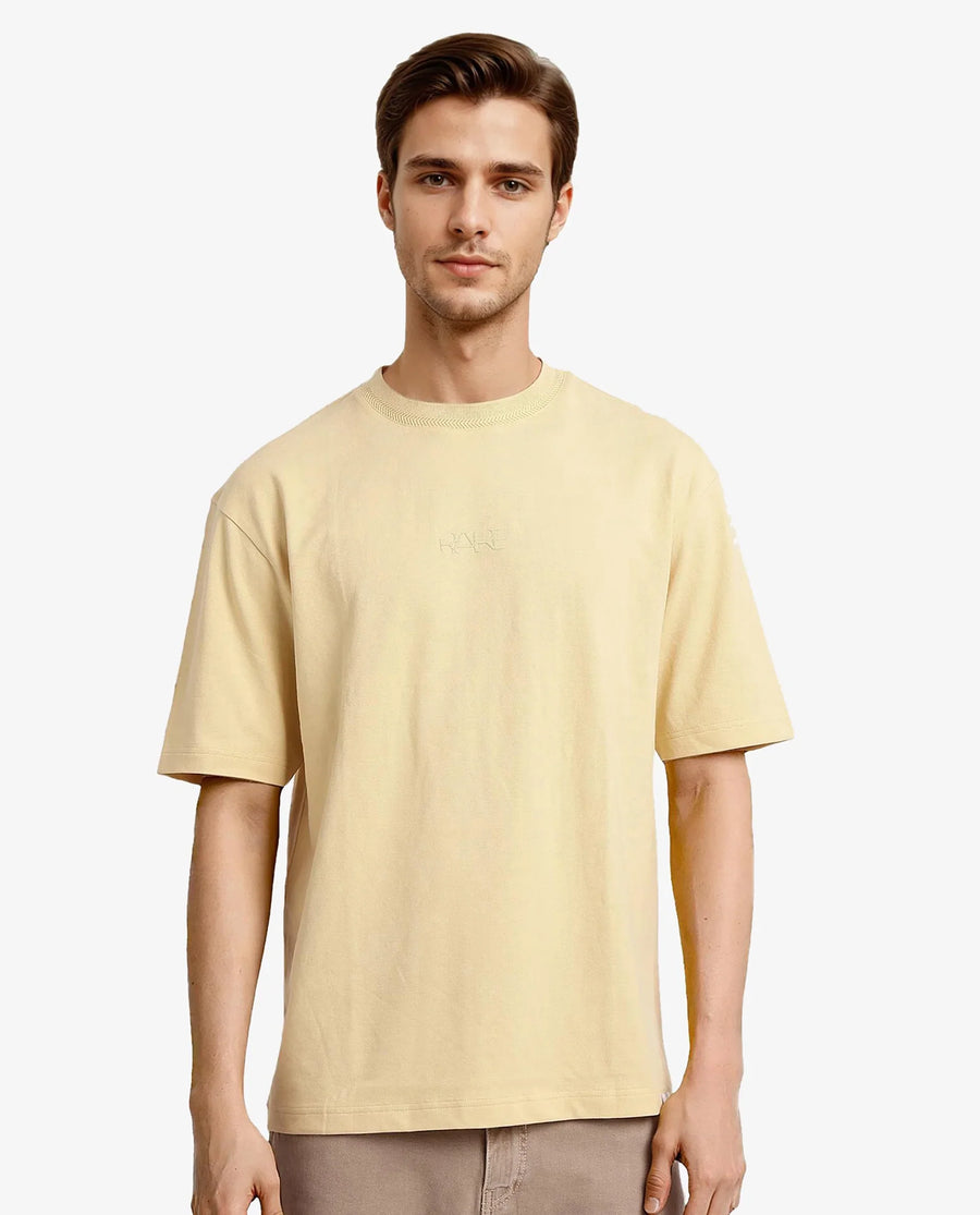 Rare Rabbit Men's Heros-1 Light Cotton Blend Plain Oversized Fit Half Sleeve Crew Neck T-Shirt