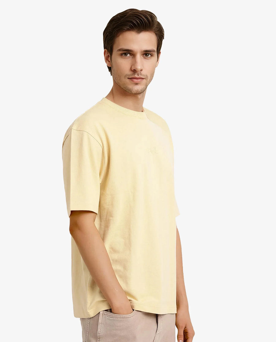 Rare Rabbit Men's Heros-1 Light Cotton Blend Plain Oversized Fit Half Sleeve Crew Neck T-Shirt