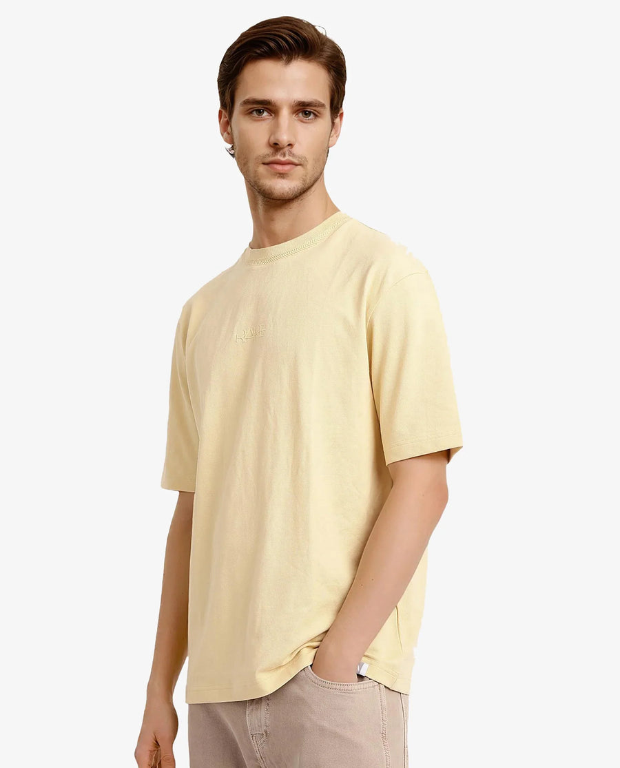 Rare Rabbit Men's Heros-1 Light Cotton Blend Plain Oversized Fit Half Sleeve Crew Neck T-Shirt