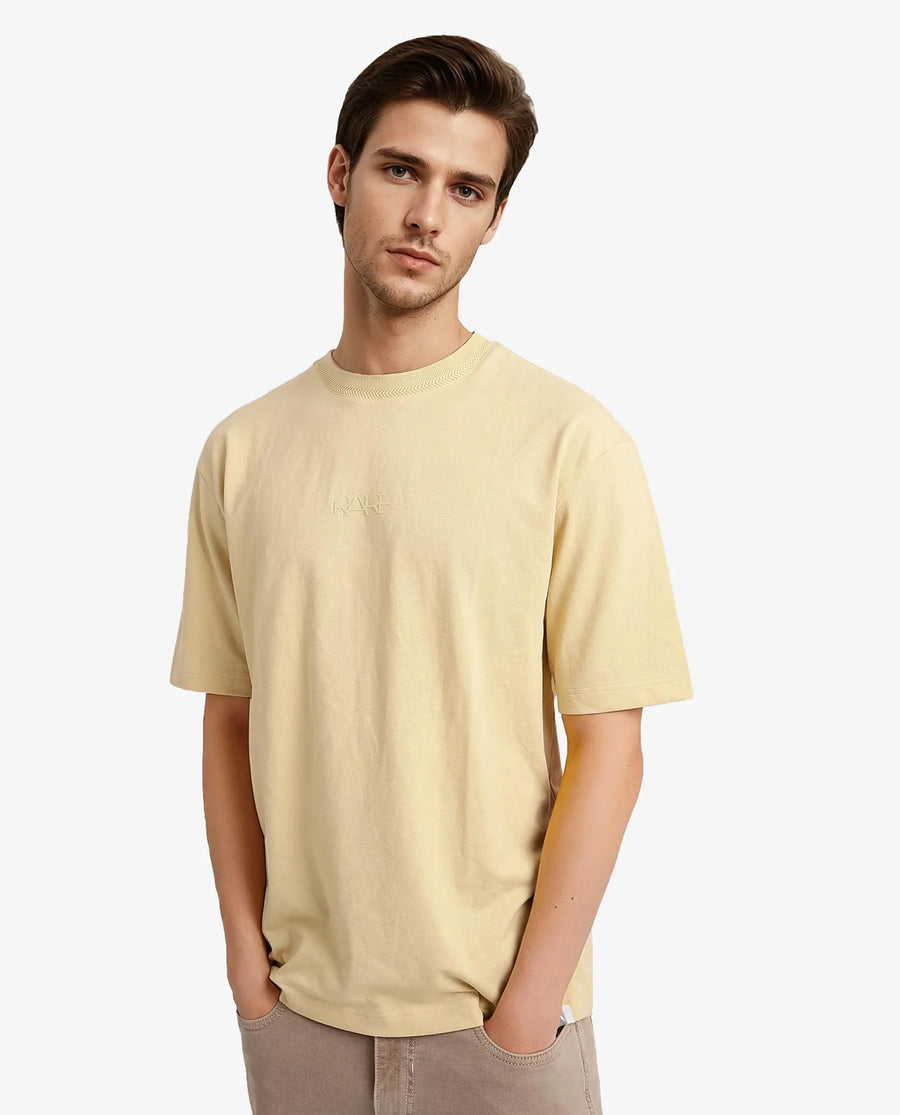 Rare Rabbit Men's Heros-1 Light Cotton Blend Plain Oversized Fit Half Sleeve Crew Neck T-Shirt