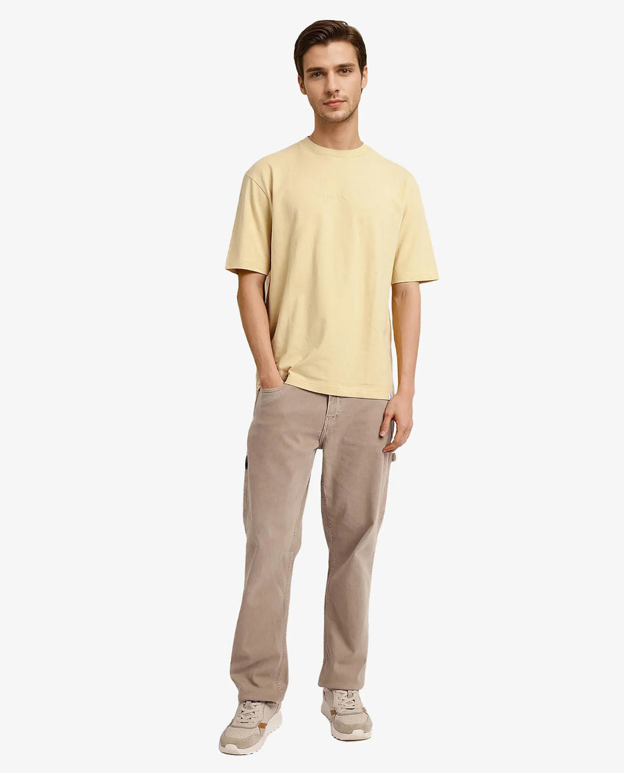 Rare Rabbit Men's Heros-1 Light Cotton Blend Plain Oversized Fit Half Sleeve Crew Neck T-Shirt