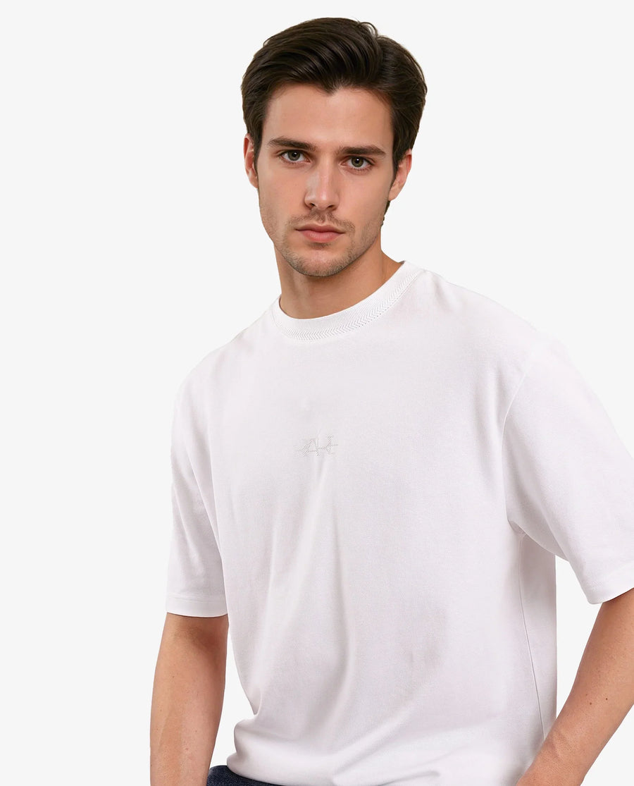 Rare Rabbit Men's Heros-1 White Cotton Blend Plain Oversized Fit Half Sleeve Crew Neck T-Shirt