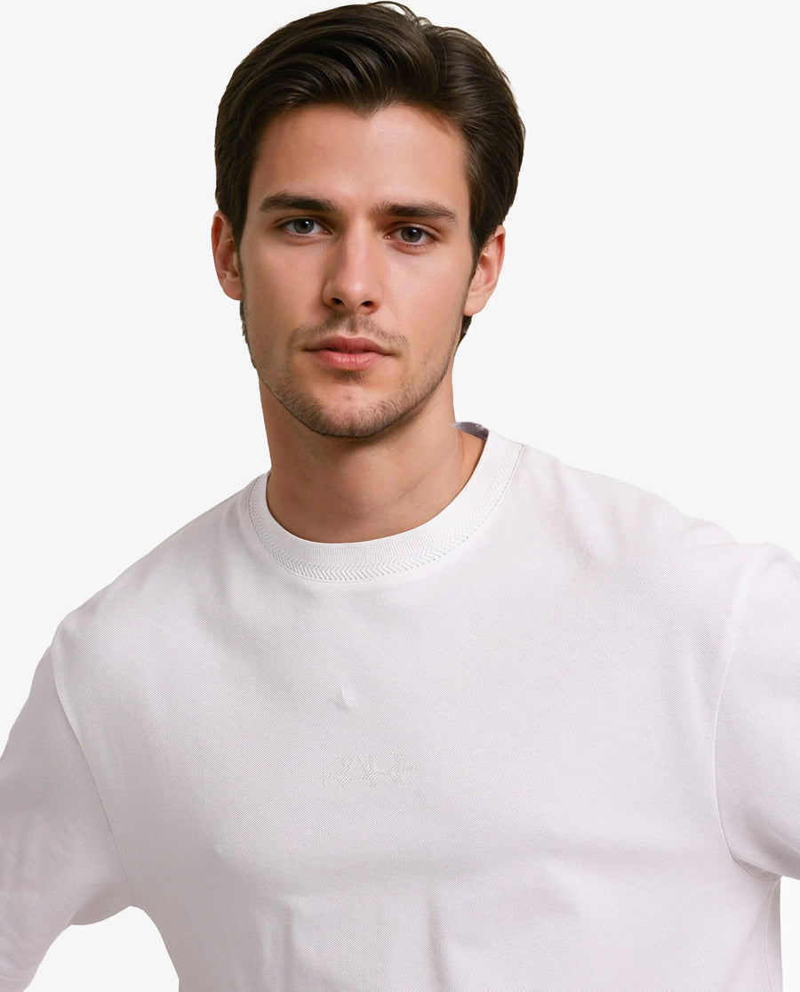 Rare Rabbit Men's Heros-1 White Cotton Blend Plain Oversized Fit Half Sleeve Crew Neck T-Shirt