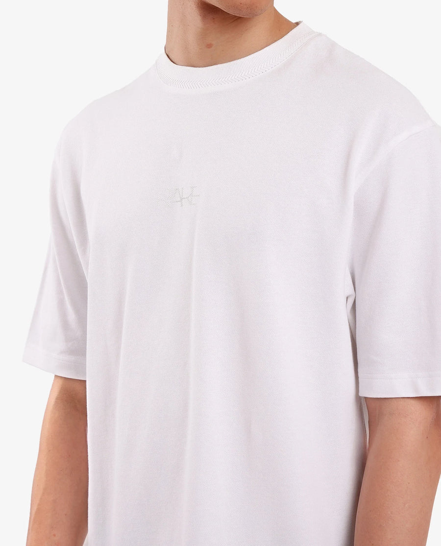 Rare Rabbit Men's Heros-1 White Cotton Blend Plain Oversized Fit Half Sleeve Crew Neck T-Shirt