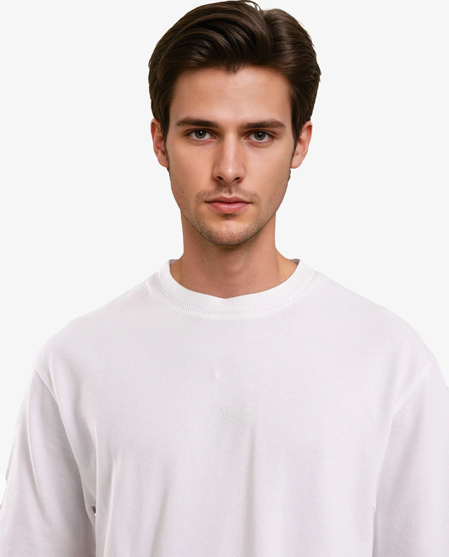 Rare Rabbit Men's Heros-1 White Cotton Blend Plain Oversized Fit Half Sleeve Crew Neck T-Shirt