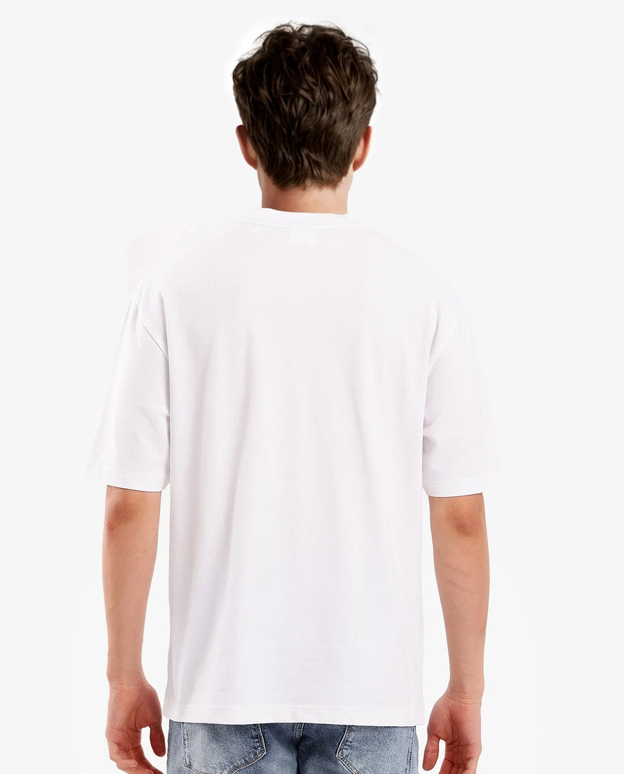 Rare Rabbit Men's Heros-1 White Cotton Blend Plain Oversized Fit Half Sleeve Crew Neck T-Shirt
