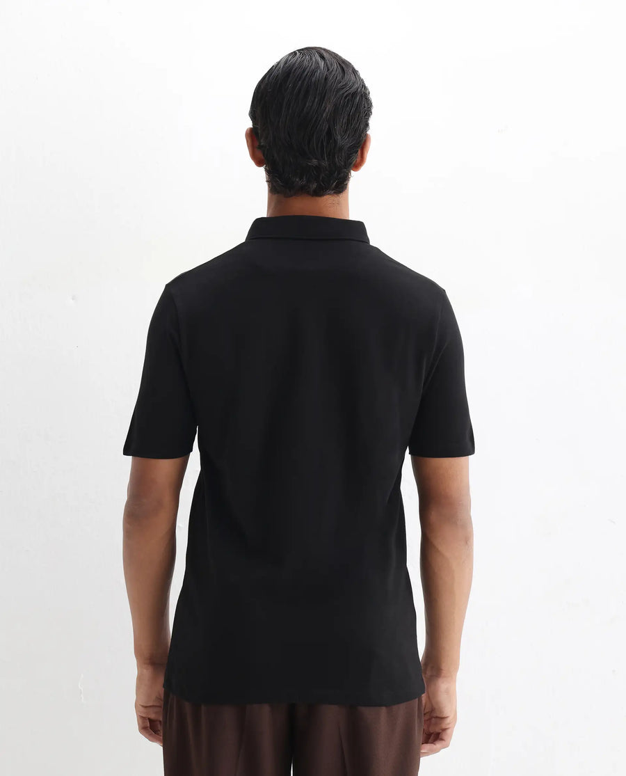 Rare Rabbit Men's Herval Black Cotton Plain Regular Fit Half Sleeve Polo