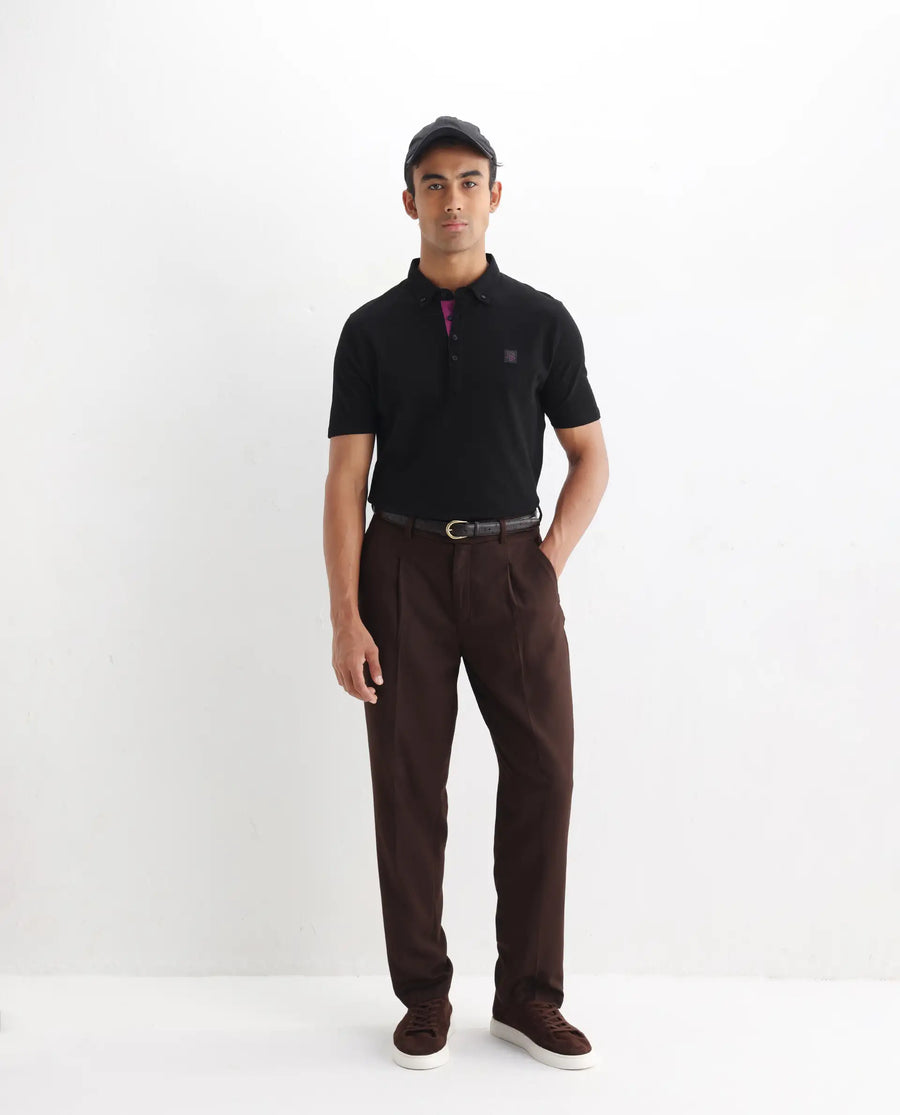 Rare Rabbit Men's Herval Black Cotton Plain Regular Fit Half Sleeve Polo